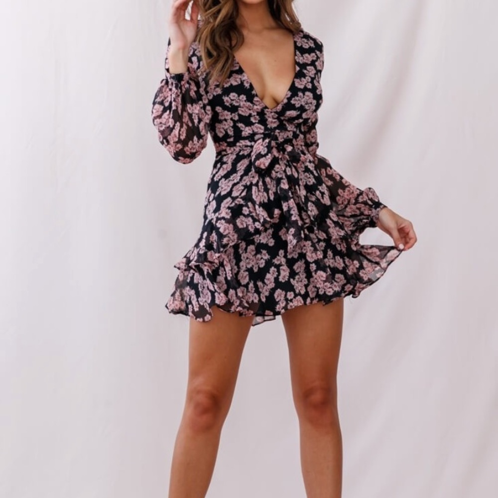 Kerry Layered Balloon Sleeve Dress Black/Pink